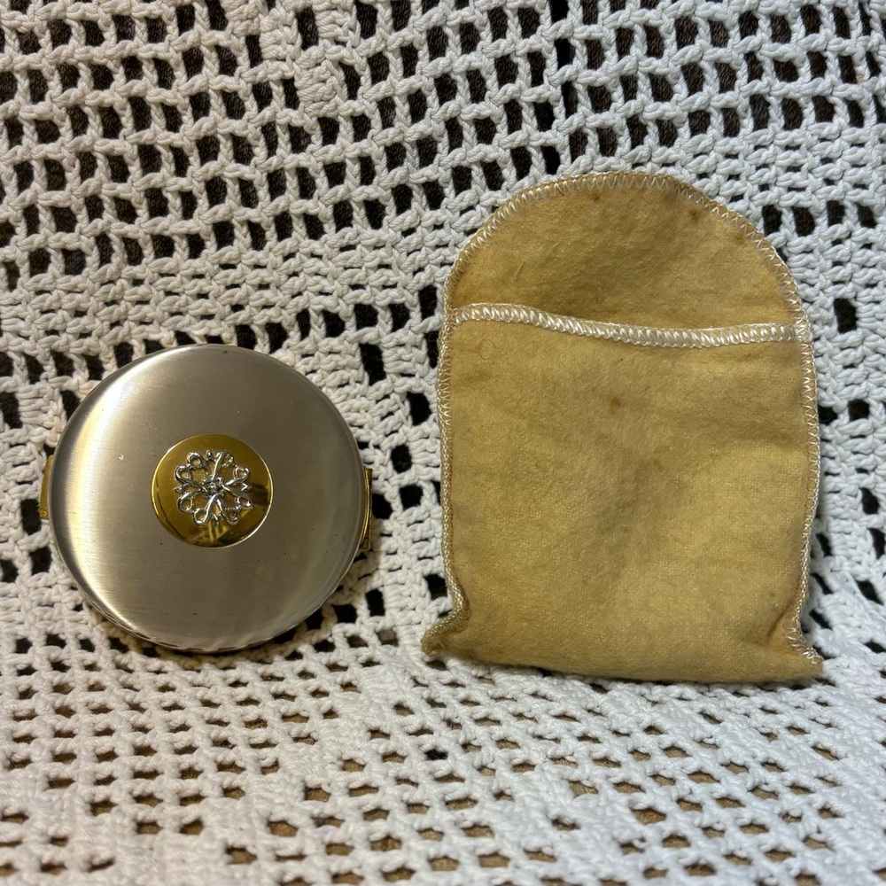 Vintage Avon Two Tone, Silver and Gold Compact with Pouch